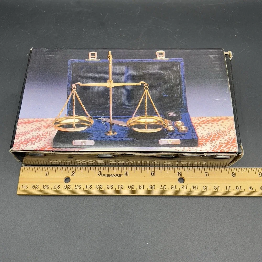 Vintage Black Velvet box with Brass Balance Scales and Weights Travel w/ box‎